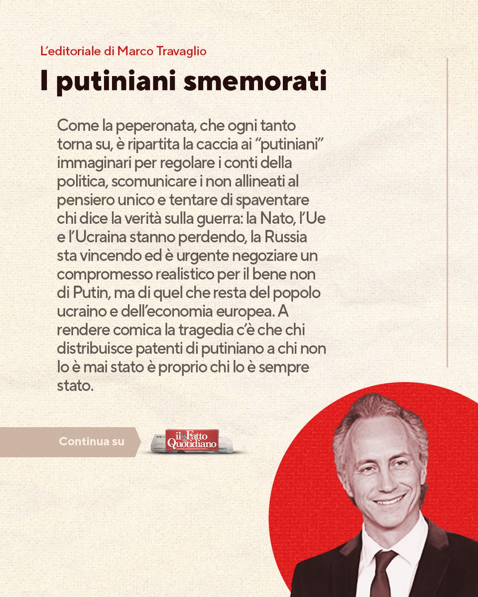 fattoquotidiano's tweet photo. I putiniani smemorati
Leggi l'editoriale completo in edicola e su FQ Extra 👉 https://t.co/iubTiG8yim

#marcotravaglio https://t.co/2H5IfEYVq7