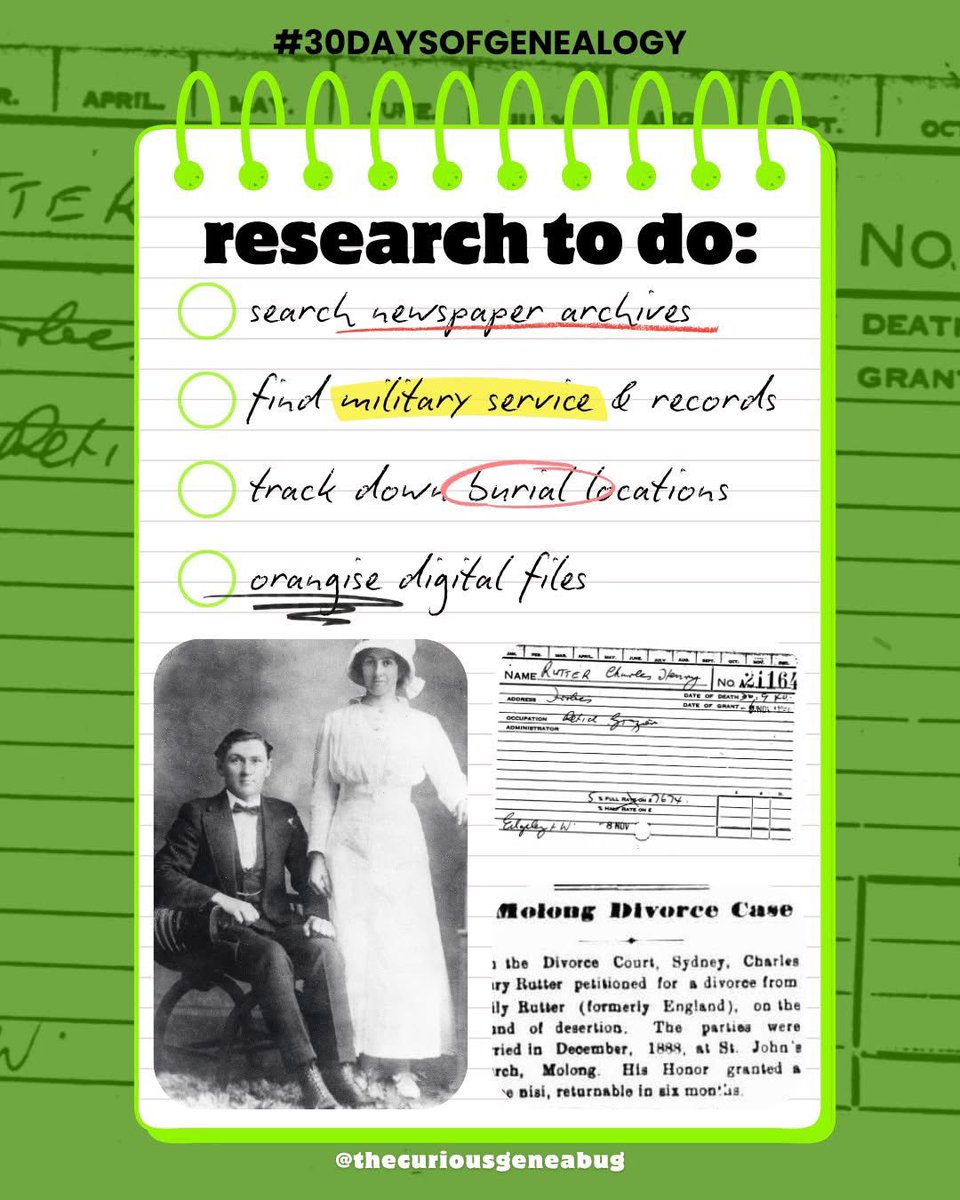 curiousgeneabug's tweet photo. 💻 day three: current research goal

My current research is focuses on my Australian ancestors and fleshing on their stories before I progress further back and overseas. 

#genealogy #familyhistory #familytree #ancestry #geneablogger https://t.co/RJHiy0WmML
