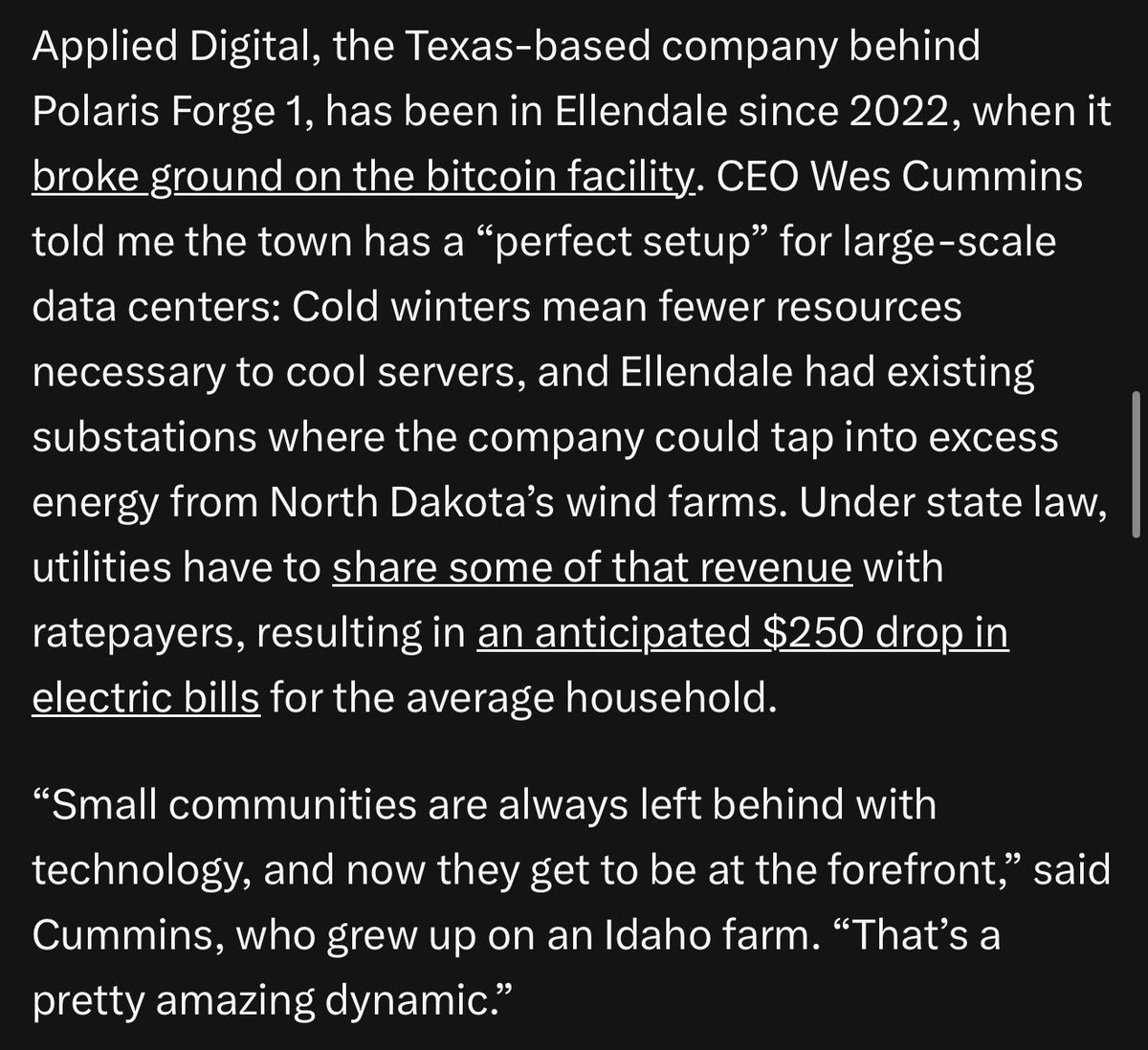 LoganDobson's tweet photo. A Data Center Came to A Small Town. You’ll Never Guess What Happened Next*

*unless you guessed lots of jobs, lots of tax revenue, spillover benefits to local business like hotels and restaurants, discounts on electric bills, and grants for teachers. https://t.co/joDwvWguMz