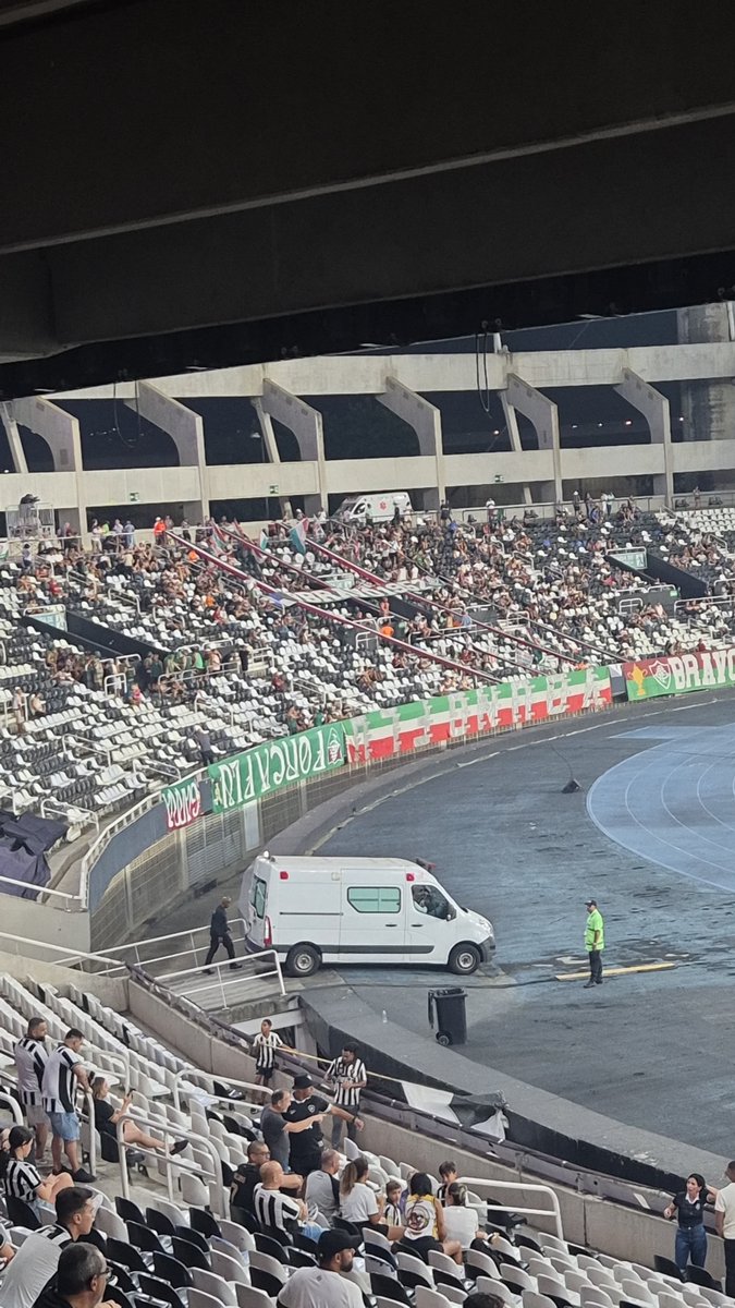 SimpaticosFC's tweet photo. Protestos, faixas de cabeça para baixo e poucos torcedores, marcam o lado tricolor nas arquibancadas do Nilton Santos hoje no clássico Fluminense x Botafogo.

Semana de Libertadores pela frente e o Fluminense deixa o torcedor ressabiado.

 E aí torcedor? https://t.co/mUE5pZgCRk