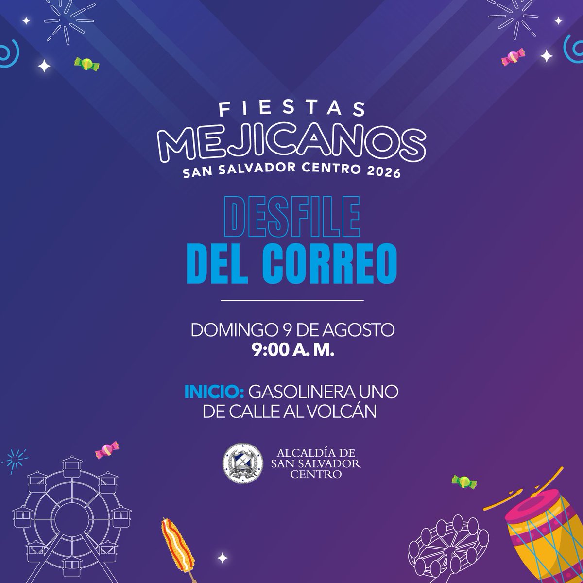 alcaldia_ss's tweet photo. ¡Toma nota!📝 

Este domingo 9 de agosto habrá cierre de calles desde las 9:00 a. m. por el Desfile Del Correo en Mejicanos.

Planifica tu ruta y disfruta https://t.co/82LhAqiUFI