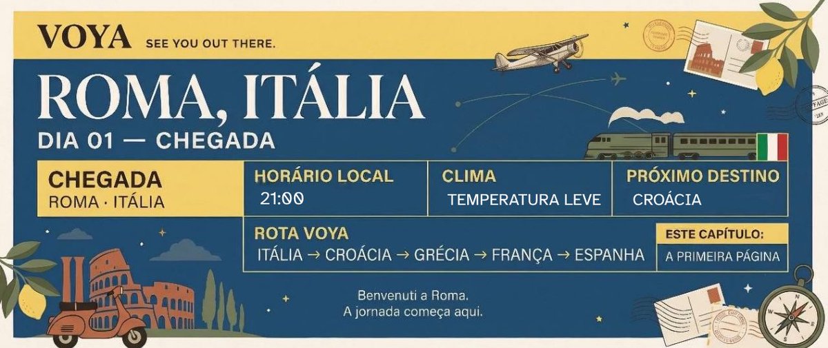 VOYARPG's tweet photo. ⠀⠀⠀
⠀⠀⠀⠀𝐏αssαportes nα mão, 𝐑omα nos esperα ✶
⠀⠀⠀ ˖ ˙⸼𓍢✈️ꪆ 𝐓𝐇𝐄 𝐅𝐈𝐑𝐒𝐓 𝐏𝐀𝐆𝐄 ── 𝐃𝐀𝐘 𝟎𝟏
⠀⠀⠀⠀⠀⠀ https://t.co/okR4uibQBw