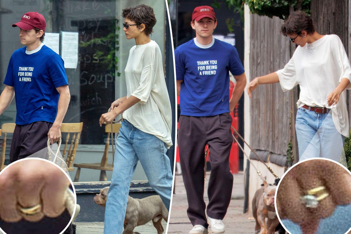 cityhallwedding's tweet photo. Zendaya and Tom Holland spotted with matching gold bands after a secret UK wedding. Love seeing celebs choose intimacy. Quiet moments matter most. Would you choose a secret ceremony over a big party? #CelebrityWedding #Elopement via pagesix https://t.co/i9egdRQKJK https://t.co/Is3EDXIY1L