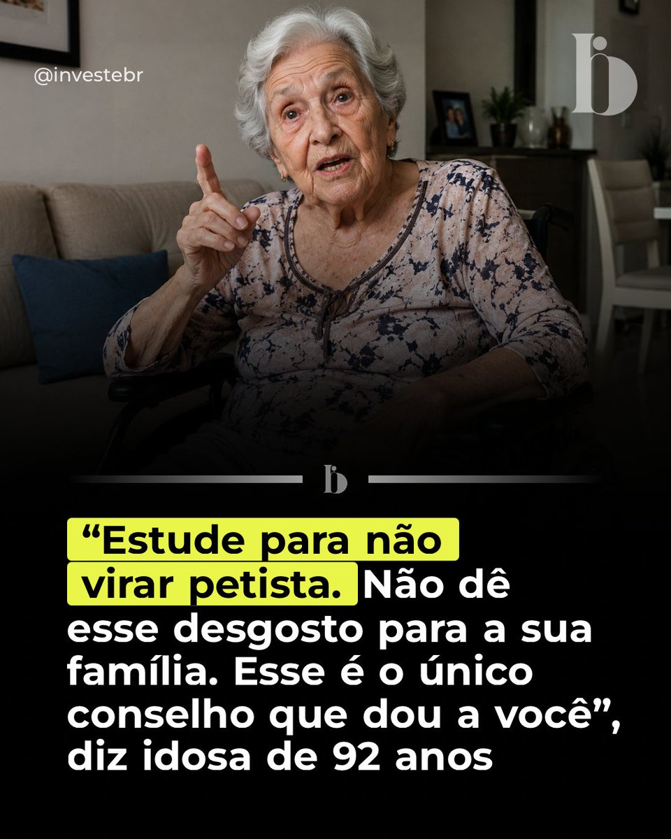 investebr's tweet photo. 👵 Dona Margarethe, 92, viralizou ao aconselhar o neto: "Estude para não virar petista. Não dê esse desgosto para sua família." O vídeo gerou debate nas redes sociais pela espontaneidade e humor da idosa, que expressou sua opinião política de forma direta. https://t.co/wp3sNwWKBR