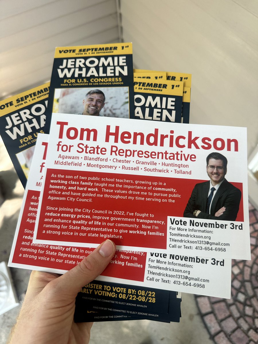 JonathanCohn's tweet photo. Canvassed for @AgawamTom and @jeromiewhalen in Agawam this morning and then Lora Wondolowski in Turners Falls in the afternoon https://t.co/EjJtcA94DE