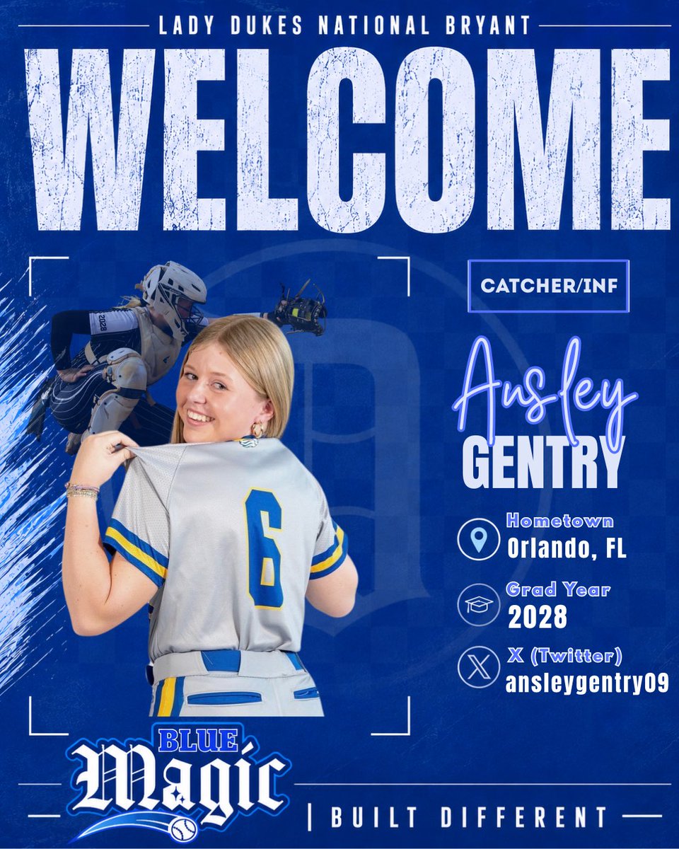 LDNBryant's tweet photo. Excited to announce a new addition to Lady Dukes Bryant!

2028 Ansley Gentry @AnsleyGentry09 

As a righty, Ansley is will bring more power to the line up, great frame work and pop behind the plate. Can’t wait to see her in action this fall! 💙💪

#saynomoe #ladydukes #rosterannouncement #classof2028