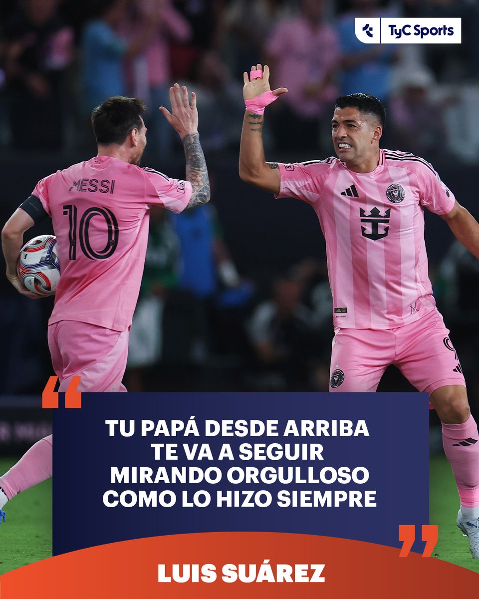 TyCSports's tweet photo. ✍️🥺 El sentido mensaje de Luis Suárez para Lionel Messi luego del fallecimiento de Jorge Messi a sus 68 años: "Amigo, te abrazo fuerte a vos y a toda tu gran familia. Tu papá desde arriba te va a seguir mirando orgulloso como lo hizo siempre. Todo mi cariño en estos momentos va para la familia Messi. Descansa en paz, Jorge".