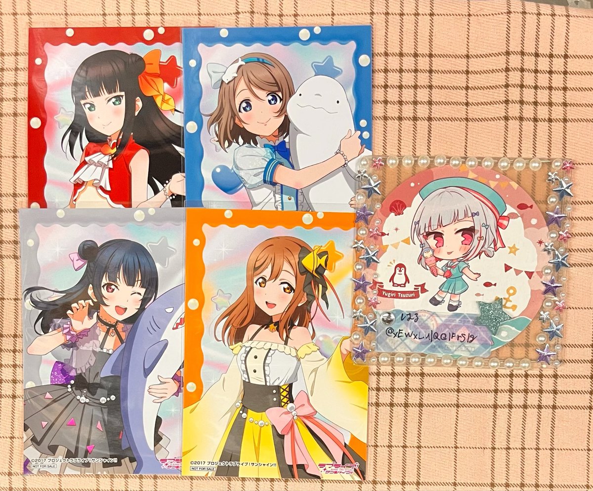 xEWxLuIQGIFrSlg's tweet photo. 【交換】
ラブライブ サンシャイン Aqours ぷかぷか 
特典 ブロマイド

【譲】
ダイヤ 曜 善子 花丸

【求】
果南 鞠莉
上記各1決まり次第、200円/枚＋送料にて譲渡可能◎

郵送📮
お取引初回の方はプロカご一読願います
検索からもお気軽にお声掛けください🏝️ https://t.co/N5eXMNoKYg