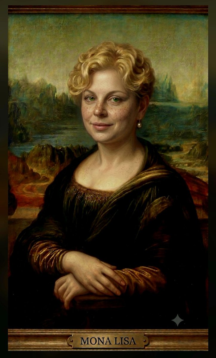 aytgin's tweet photo. Yapay zekaya "beni Mona Lisa yap" dedim.  
Leonardo da Vinci DM'den yazdı Kardeşim yanlış model seçmişiz 😂  
Louvre'dan aradılar,Abla tabloyu geri getirir misin?
Hey yavrum hey  
#MonaLiza https://t.co/FzEuOlMHAC