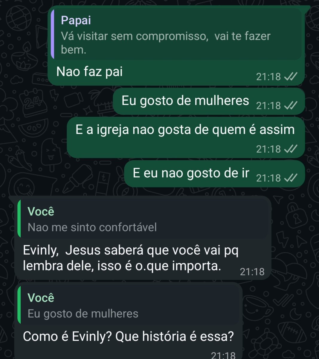 mymaomaors's tweet photo. Boa noite, acabei de ter um surto e simplesmente me assumi pro meu pai crente https://t.co/hpGcQpq10w