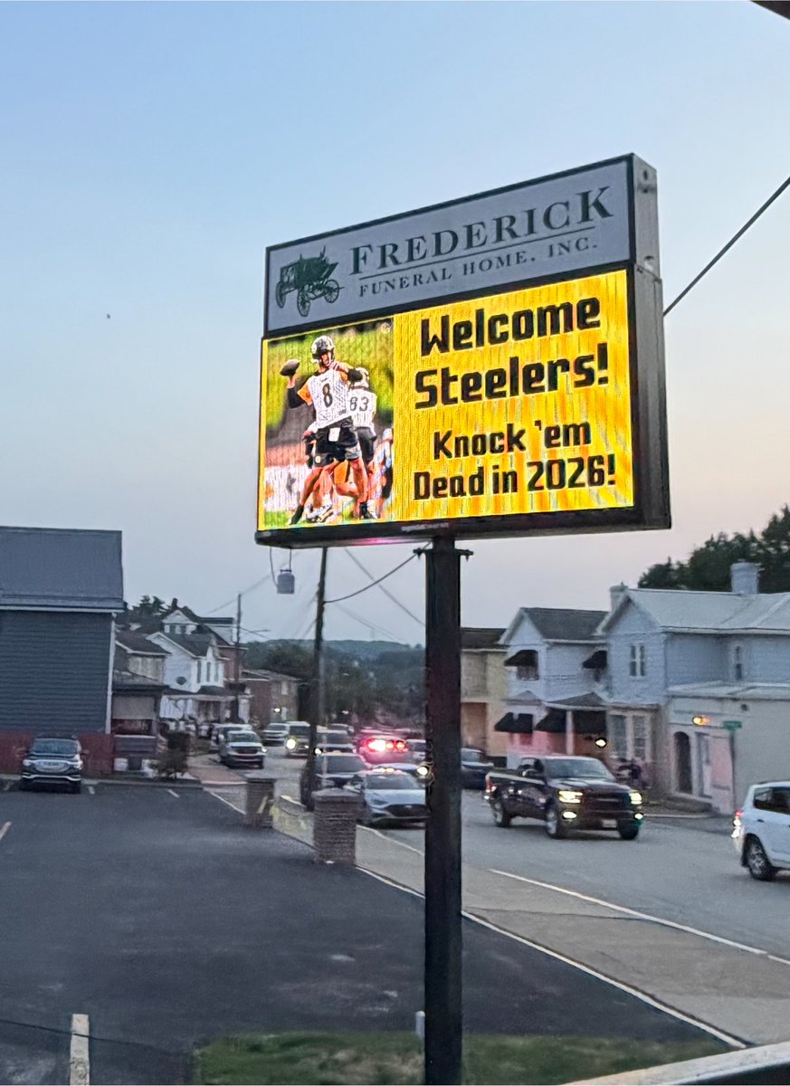 MikeDeFabo's tweet photo. Frederick Funeral Home welcomes the Steelers to Latrobe:

“Knock ‘em dead in 2026!” https://t.co/wPNjqguzKm