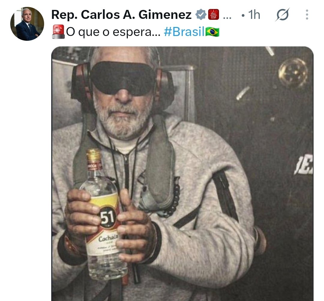 analise2025's tweet photo. Isso aqui é muito grave! O deputado estaduninense, republicano, aliado de Trump e ex-prefeito de Miami, Carlos Gimenez, defendeu que os EUA invadam o Brasil e sequestrem o presidente eleito, Lula!

Esse vagabundo precisa de uma resposta à altura! https://t.co/GjNztH5iYr