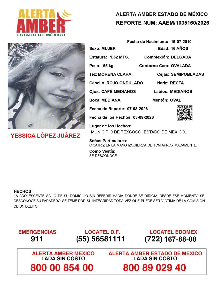 FiscaliaEdomex's tweet photo. 📍Tu apoyo es importante, ayúdanos a difundir, cualquier información para localizar a la siguiente persona comunícate al 📞800 890 2940 Alerta Amber EDOMEX y ☎️ 800 7028 770 #FiscalíaEdoméx. https://t.co/6hmzMcKRJX