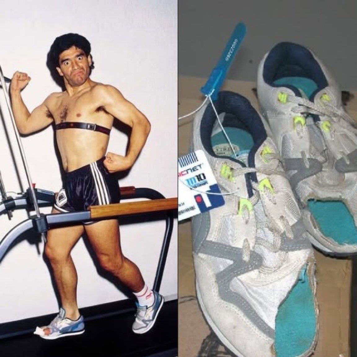 DiegoArchives's tweet photo. Antes de la Copa Mundial de 1990, Diego Maradona sufrió una dolorosa lesión cuando un joven jugador de la Roma lo derribó con una entrada y le arrancó la uña del dedo gordo del pie derecho.

Para entrenar con más comodidad, Maradona incluso cortó las puntas de algunos de sus botines para reducir la fricción.

Su entrenador físico Fernando Signorini recordó más tarde:

"Fue un chico del primer equipo de la Roma, una entrada no intencional. Lo extraño fue que le arrancó la uña del dedo gordo del pie. La solución vino de Dal Monte, un médico italiano, que creó una especie de uña de carbono que se pegó. Aun así, tuvo que ponerse inyecciones porque la fricción con el calcetín y el botín le causaba un dolor insoportable.

Ese incidente le causó a Diego mucho malestar. Luego comenzó la Copa Mundial, perdimos 1-0, y los cameruneses lo patearon por todo el campo. Los rumanos también.

Entonces le dije a Diego: 'Sal con chanclas para que los árbitros y los oficiales vean cómo está tu tobillo y entiendan el tipo de trato que estás recibiendo'.

Naturalmente, todas las cámaras se enfocaron en él."

Maradona siguió adelante como capitán de Argentina hasta la final de la Copa Mundial de 1990, a pesar de jugar con un dolor significativo.