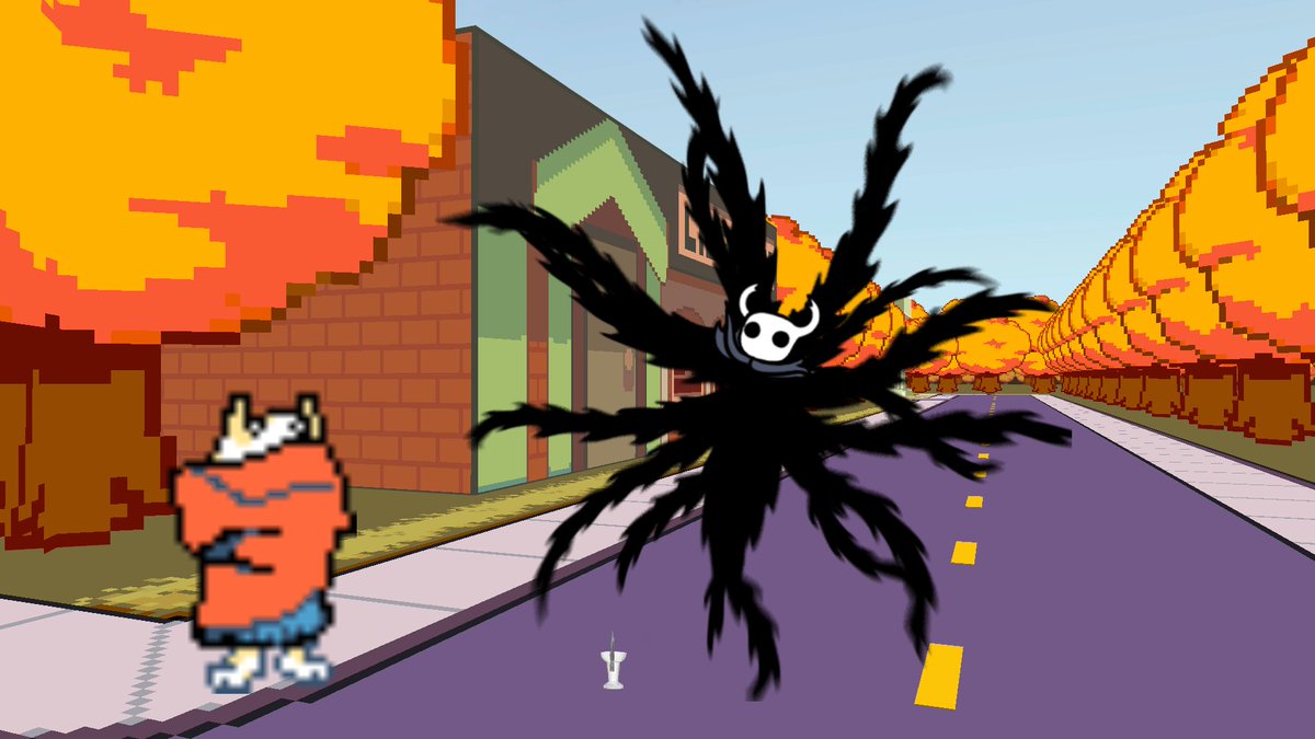 Lord0fShades's tweet photo. @_RALSEl_ [The Knight steps on a loose tack on the road.]

[Tendrils immediately lash out when coming into contact of physical damage that isn't expected.]

[Ralsei defends and is successfully unharmed.] https://t.co/jYsm7sZVoG