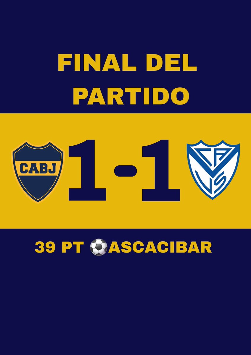 CanalCabj's tweet photo. FINAL DEL PARTIDO
#BOCAJUNIORS 1-1 VELEZ
⚽️ #ASCACIBAR
#CANALCABJ https://t.co/gZIF2aY2mO