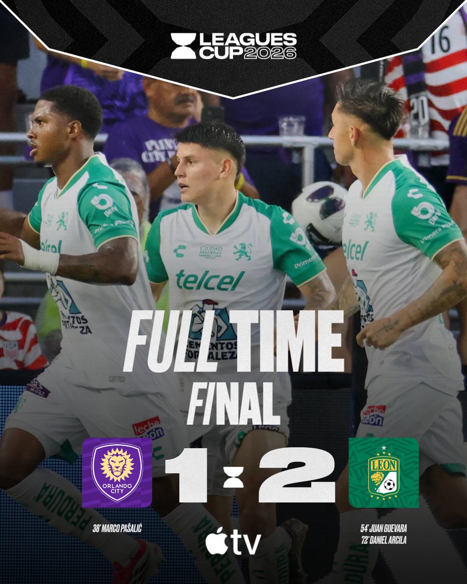 LeaguesCup's tweet photo. ¡La Fiera se lleva la victoria en Orlando! 👏

🦁 @clubleonfc remonta el marcador para vencer a @OrlandoCitySC y conseguir su segundo triunfo en #LeaguesCup2026 🏆 https://t.co/6Py2fRXUIh