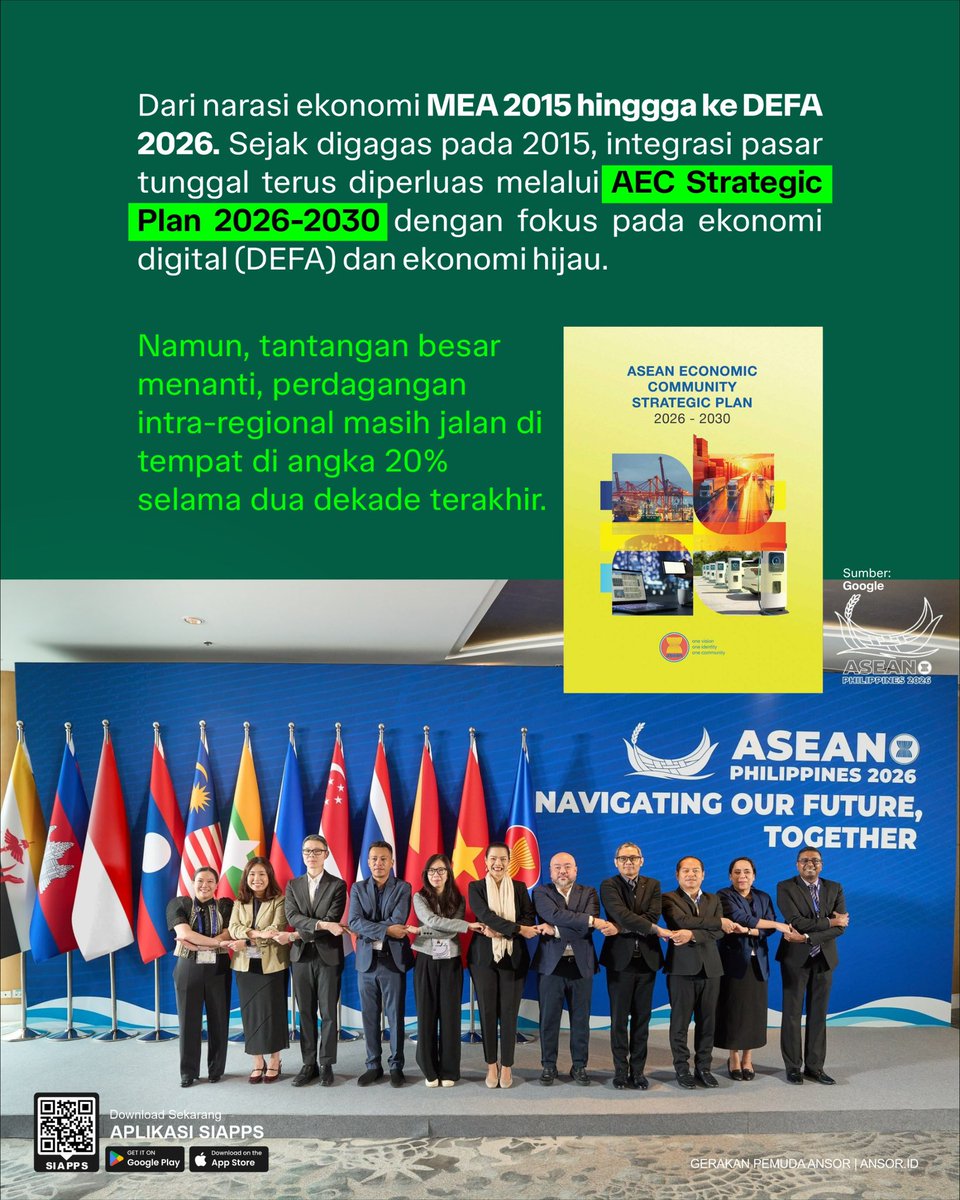 Official_Ansor's tweet photo. Selamat HUT ASEAN Ke-59. Navigating Our Future, Together!
Akankah ASEAN tetap relevan bagi masyarakatnya, atau perlahan terpinggirkan oleh kepentingan unilateral?.
Apa harapanmu untuk ASEAN tahun ini? Sharing di kolom komentar ya…
#gpansor #hutasean59 #addinjauharudin #ansorbanser
