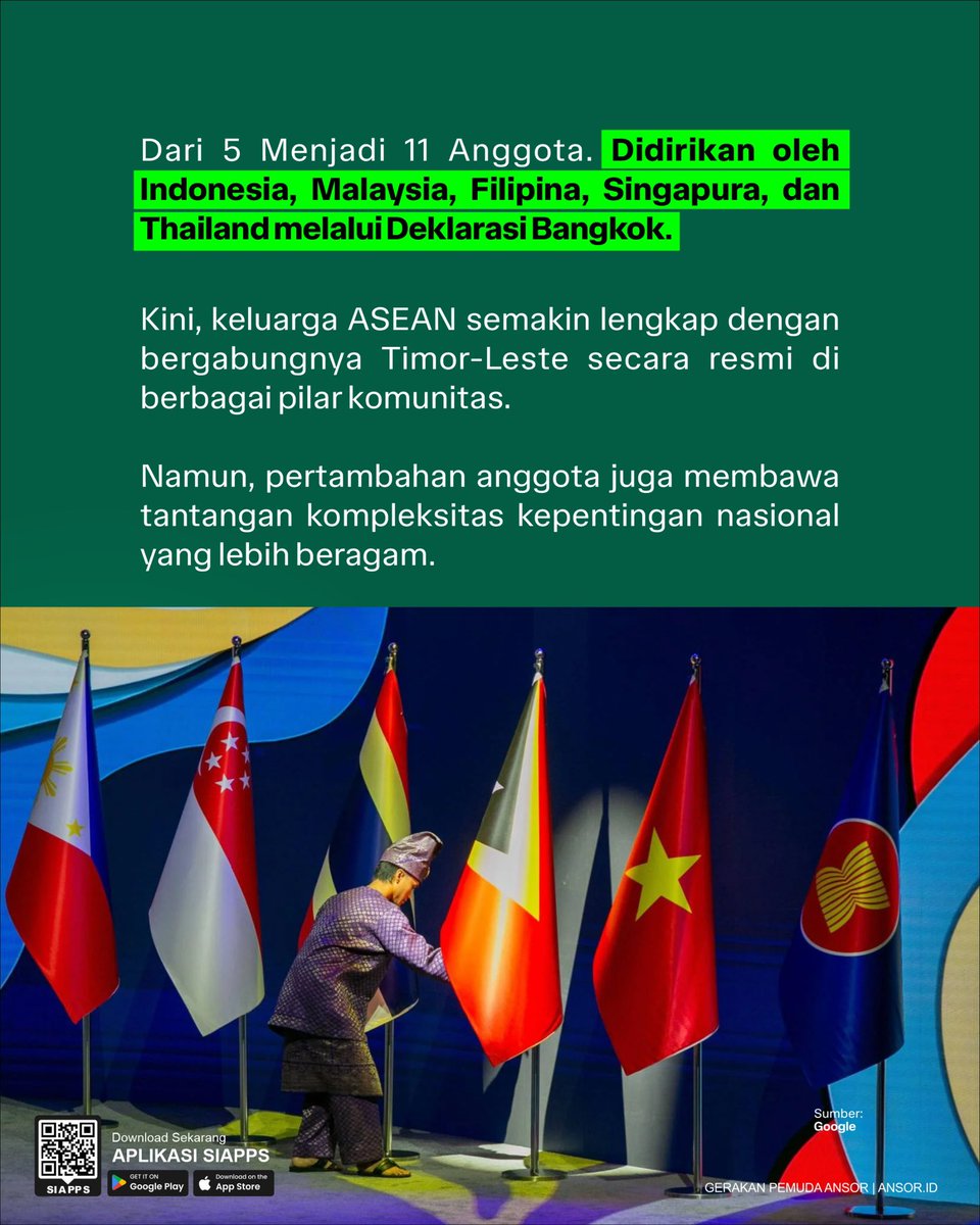 Official_Ansor's tweet photo. Selamat HUT ASEAN Ke-59. Navigating Our Future, Together!
Akankah ASEAN tetap relevan bagi masyarakatnya, atau perlahan terpinggirkan oleh kepentingan unilateral?.
Apa harapanmu untuk ASEAN tahun ini? Sharing di kolom komentar ya…
#gpansor #hutasean59 #addinjauharudin #ansorbanser