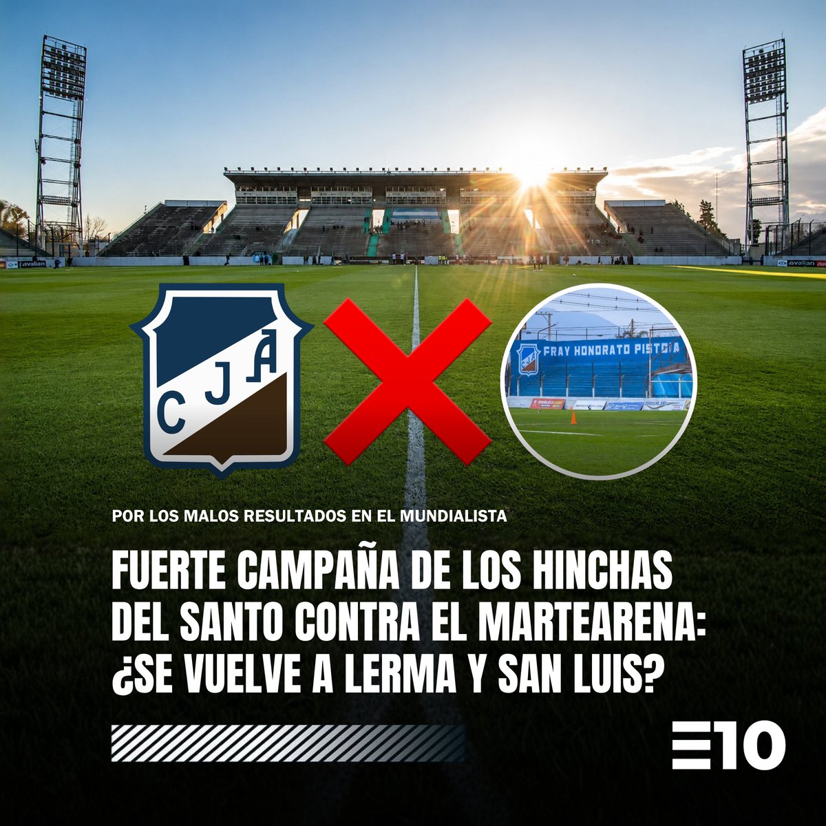 EquipoDiez's tweet photo. 🤬🏟️ ¡LOS HINCHAS DEL SANTO INICIARON UNA CAMPAÑA ANTI-MARTEARENA!: ¿VUELVE LA LOCALÍA AL FRAY HONORATO PISTOIA?
✖️ Luego de la dura caída a manos de @ClubAlvaOficial en la jornada de ayer por el #NonagonalB del #TorneoFederalA, y teniendo en cuenta la CAMPAÑA NEGATIVA oficiando de local en el Padre Martearena, los simpatizantes de @CJAOficial SE EXPRESARON EN CONTRA DEL MUNDIALISTA.
⚠️ Teniendo en cuenta la presente temporada 2026, El Santo ofició de local en el Martearena EN SEIS OCASIONES, con 2PG y 4PP, mientras que en El Santuario tan solo EN TRES OPORTUNIDADES, con 2PG y 1PE, con goleadas incluidas en la Etapa Regular.
📌 Por otra parte, la idea principal de los directivos del club es SEGUIR JUGANDO EN EL MUNDIALISTA por lo que reste de la #ZonaCampeonato, con TRES ENCUENTROS POR DELANTE frente a Villa Mitre (BB), Kimberley (MDP) y el cierre ante Cipolletti.