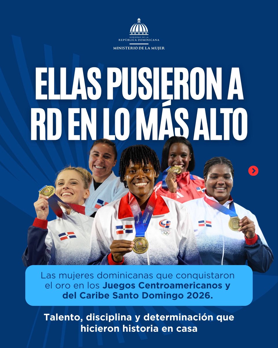 MMujerRD's tweet photo. Las mujeres dominicanas también han sido protagonistas de Santo Domingo 2026.

Su participación y sus logros en los XXV Juegos Centroamericanos y del Caribe reafirman la importancia de continuar ampliando las oportunidades para que mujeres y niñas puedan desarrollarse, competir y alcanzar sus metas en igualdad de condiciones.

#MMujerRD #MujeresQueInsipiran #SantoDomingo2026 #MujeresEnElDeporte