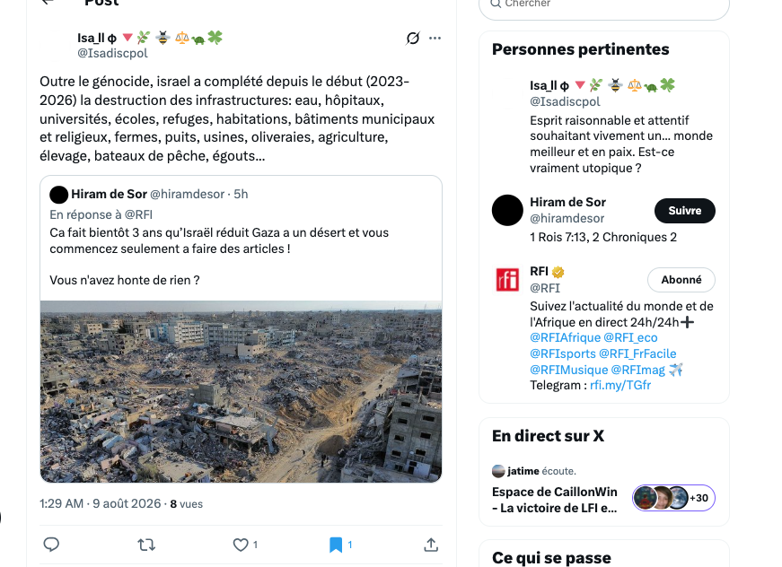 Isadiscpol's tweet photo. Outre le #génocide, israel a complété depuis le début (2023-2026) la destruct° des #infrastructures: #eaupotable/hôpitaux/ universités/écoles/refuges, habitations/ bâtiments municipaux et religieux, fermes/puits, usines, oliveraies, agriculture, élevage, bateaux/ pêche, égouts... https://t.co/v723lAL9n4