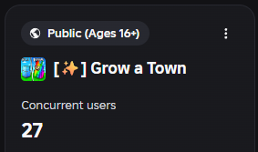 LemonAndrew2's tweet photo. My first roblox game hitted 27 CCU. Yay for me please
Grow a Town | Play on Roblox
#RobloxDev #Roblox https://t.co/C2DarByLeu