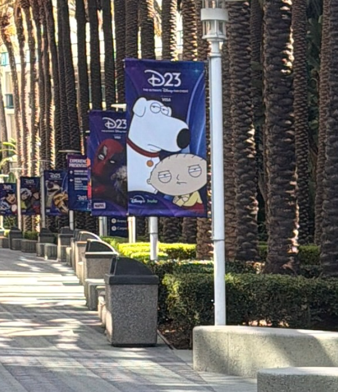 DTVANews's tweet photo. Stewie Griffin and Brian Griffin are part of the D23, 2026 banners at the Anaheim Convention Center. via @/laughingplace 

https://t.co/MRV8u55IlP

#FamilyGuy #20thTVA #D23 https://t.co/uLD46hoSJI