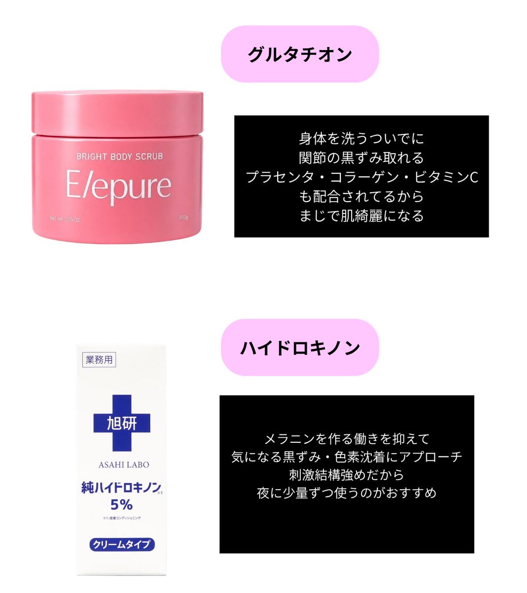Awawayc6o's tweet photo. こういう全身の黒ずみには、
  
①グルタチオン
②ハイドロキノン

の組み合わせで綺麗に消えるよ 
ボディスクラブで色素沈着ケア→強力美白成分ハイドロキノンクリームでまっくろの脇治る。 https://t.co/m7bh9rx4xP