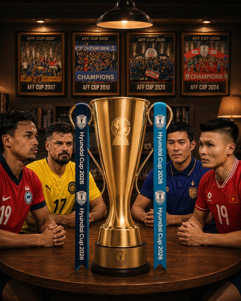 theaseanball's tweet photo. 🏆 FOUR FORMER CHAMPIONS REACH THE SEMIFINALS! 🔥

The ASEAN Hyundai Cup 2026 semifinals are officially set—and fittingly, all four remaining teams are former ASEAN champions. 👑

🇹🇭 Thailand : 7 titles
🇸🇬 Singapore : 4 titles 
🇻🇳 Vietnam : 3 titles 
🇲🇾 Malaysia : 1 title https://t.co/7RODATx3jB