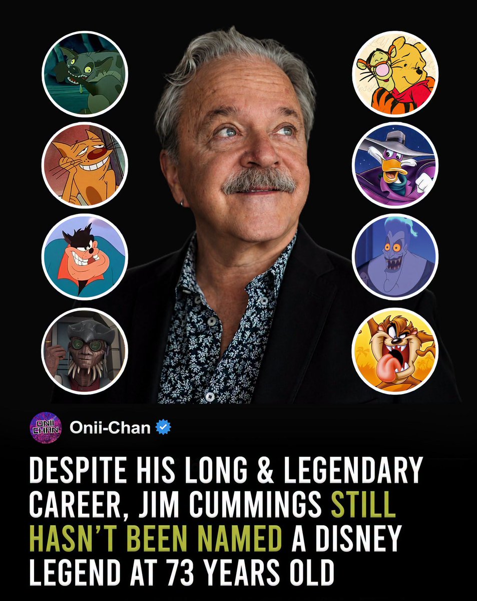 oniichanph's tweet photo. Fans say Jim Cummings deserved this honor years ago 😢

Imagine being the voice of an entire childhood, and still not officially being named a Disney Legend. 🎙️

At 73, Jim Cummings has spent decades bringing some of Disney’s most recognizable characters to life, including Winnie the Pooh, Tigger, Darkwing Duck, Pete, Ray, and Hondo Ohnaka. Even Disney’s own D23 has described him as a “voice acting legend.”

Yet Cummings was once again absent from Disney’s announced 2026 Disney Legends class. The omission has become such a talking point that fans launched a petition this year asking Disney to finally honor him.

Awards don’t create a legacy, but sometimes you wonder how legendary someone has to become before the title finally catches up.