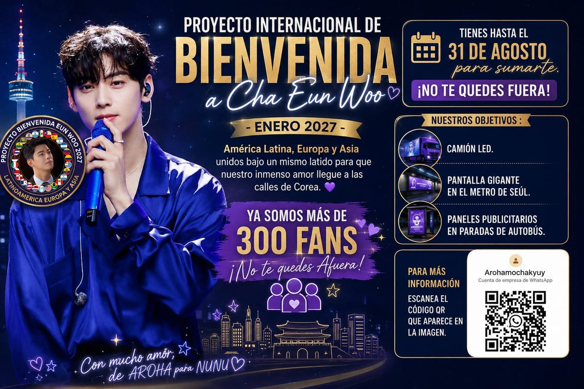 correa_gadea's tweet photo. ¡Cada vez somos más!
 nos encantaría que seas parte de esta hermosa sorpresa. No importa si deseas participar como Fan Independiente, si administras una Fan Page o si representas a una Fan Base.#ChaEunWoo #AROHA #WelcomeBackEunwoo #LatamWelcomesEunwoo #GlobalArohaForEunwoo https://t.co/yOeo9YIdgW