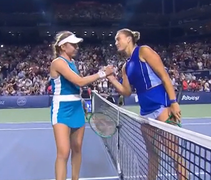 rajeshworld's tweet photo. #Alexandrova gets the big upset over #Sabalenka in a rollercoaster of a match that featured some stunning shotmaking & some shaky errors as well 7-6(3), 4-6, 6-4. This evens their head to head at 5-5! #NBO26 https://t.co/E7afoTAYcY