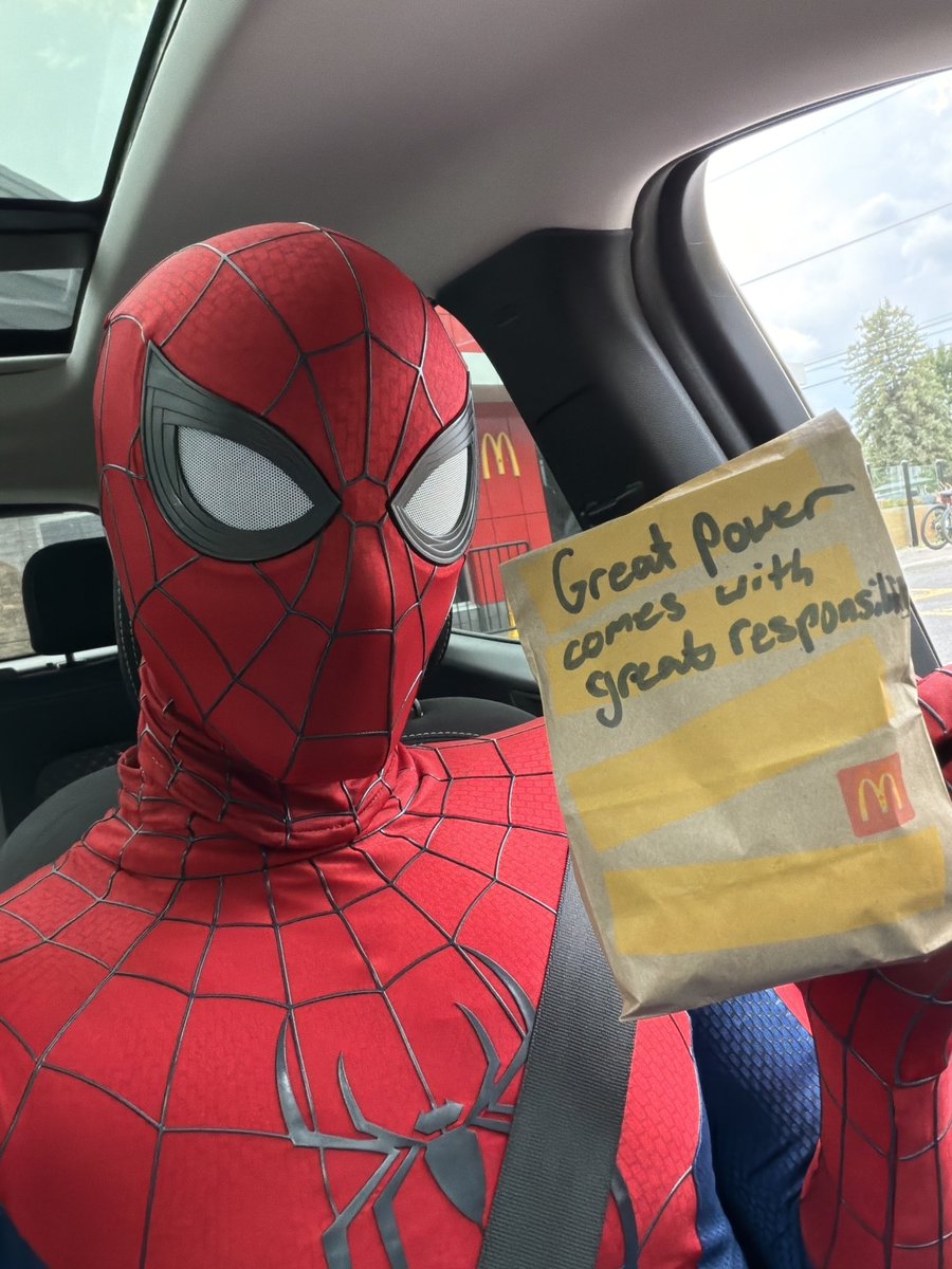 capitalspidey's tweet photo. Went through the McDonald’s drive through today as Spider-Man and the worker handed me this https://t.co/RKTRiQS1zu