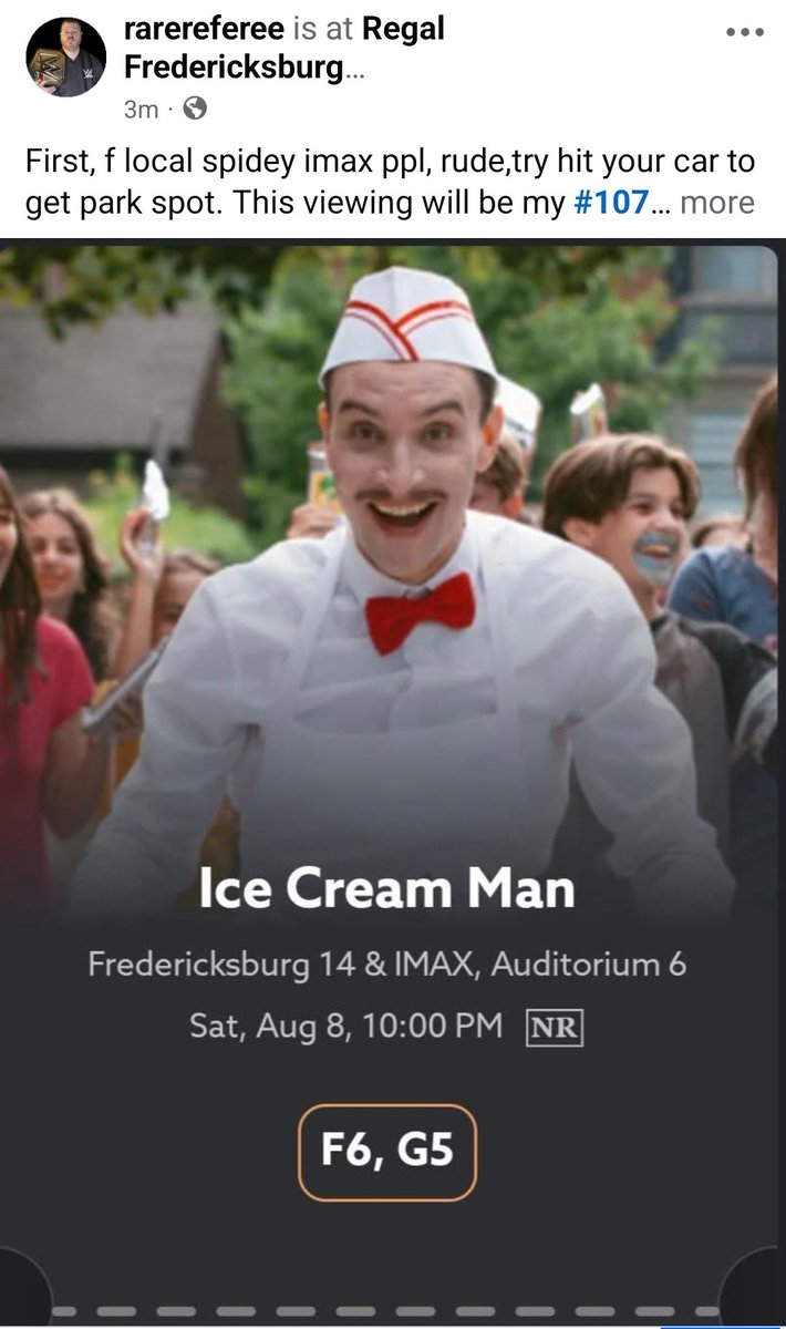 therarereferee's tweet photo. First, f local spidey imax ppl, rude,try hit your car to get park spot. This viewing will be my #107th 2026 theater movie viewing of 2026 in 2026. (My Movie count before this: 170 in 2025, 147 in 2024, 120 in 2023. 80 in 2022.141 in 2019. 135 in 2018.107 in 2017.) Don't forget to check out my IG page with more precise movie check-ins: Ig@rarereferee , my Fig hunting Ig@therarereferee on that platform. Lastly, my twitch: rarereferee ,even more in the profile bio link! #moviebuff #moviebuffs #filmnerds #letterboxd @CinemaCon @AMCTheatres @RegalMovies @amctheatres
