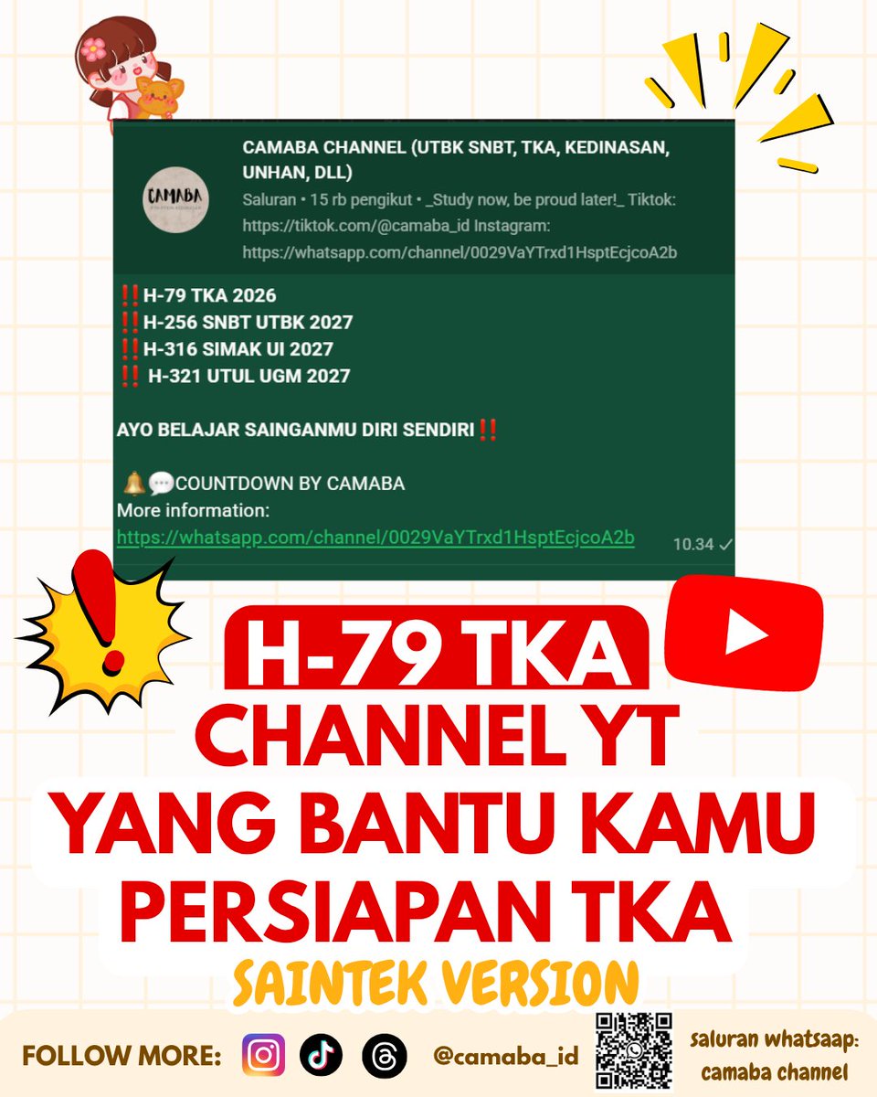 Naddiestudy's tweet photo. 💥 CHANNEL YOUTUBE BUAT BELAHAR TKA 
Saintek version 

─ ୨୧ A thread by @Naddiestudy 🎀 https://t.co/MzdcjMM6mB
