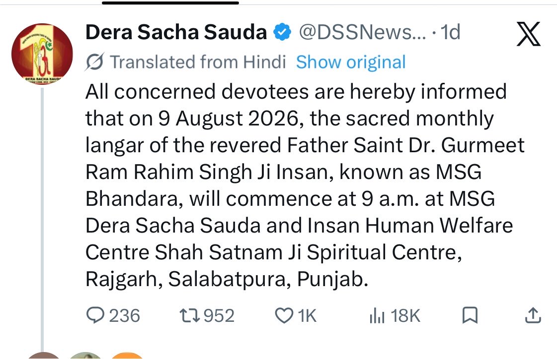 MInsan66492's tweet photo. आज 9 अगस्त पावन MSG Bhandara माह मनाया जा रहा है Saint Gurmeet Ram Rahim Ji हमें हमेशा निःस्वार्थ भाव से जीवों से प्रेम व सच के रास्ते पर चलना नशे बुराइयों से दूर रहकर अच्छी आदतों को अपना कर जिंदगी में आगे बढ़ने के लिए प्रेरित करते है 
#SpiritualSunday https://t.co/zlJVy2Nq2r