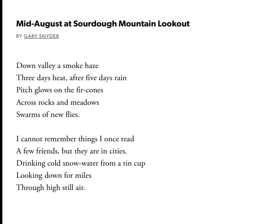 maureenthorson's tweet photo. “Three days heat, after five days rain.” A poem by Gary Snyder. https://t.co/k3nIaq52hD