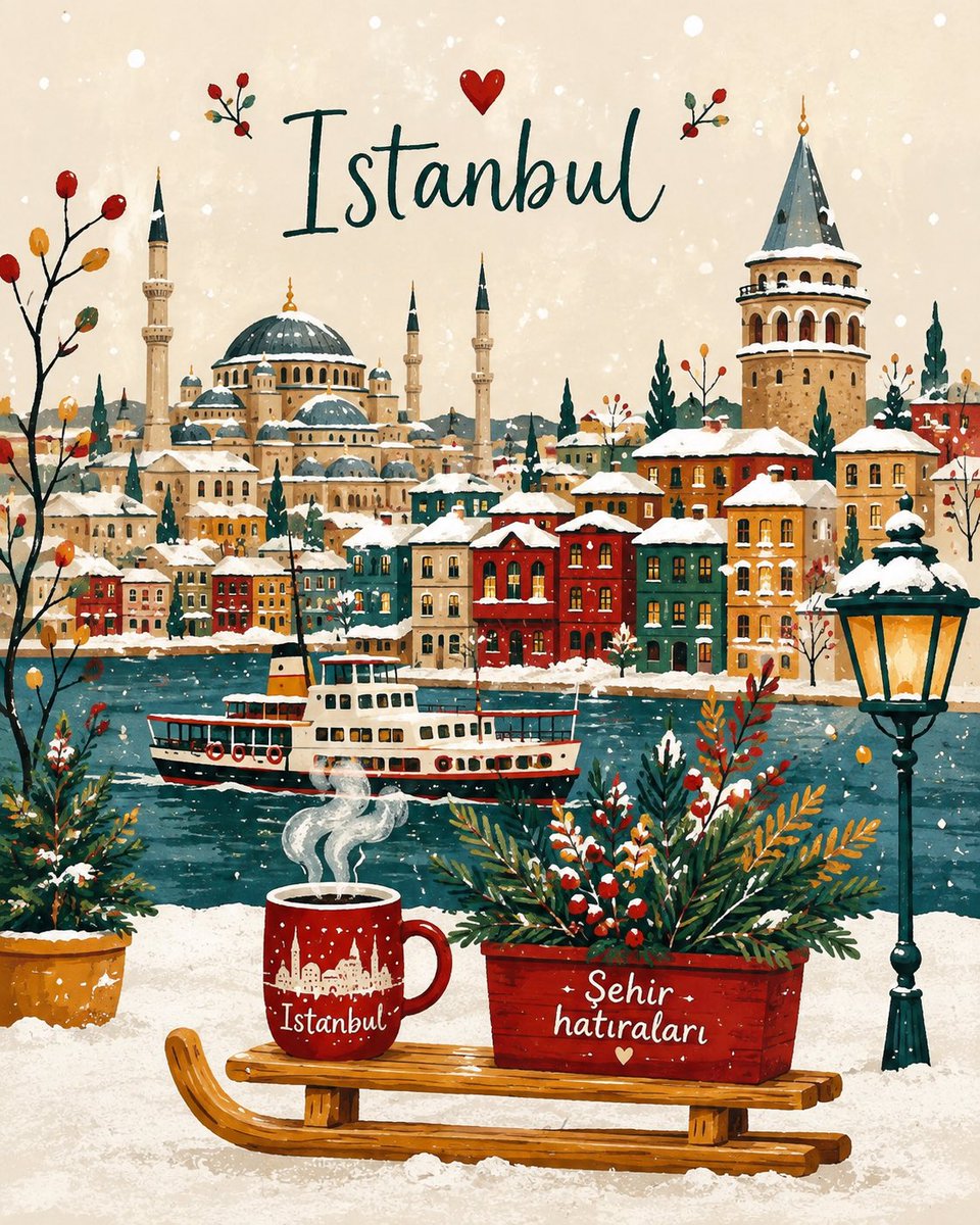 Charming Winter Folk Art Illustration
