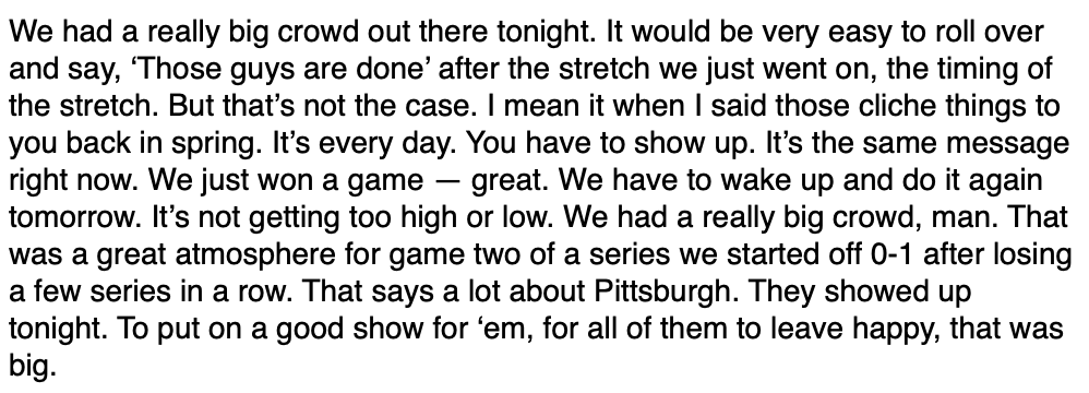 JMackey_PGH's tweet photo. Jake Mangum showed some emotion with @mearshannah_ postgame on @SNPittsburgh. I asked him a little more about where that came from. His answer: https://t.co/0QmmQhgnlQ