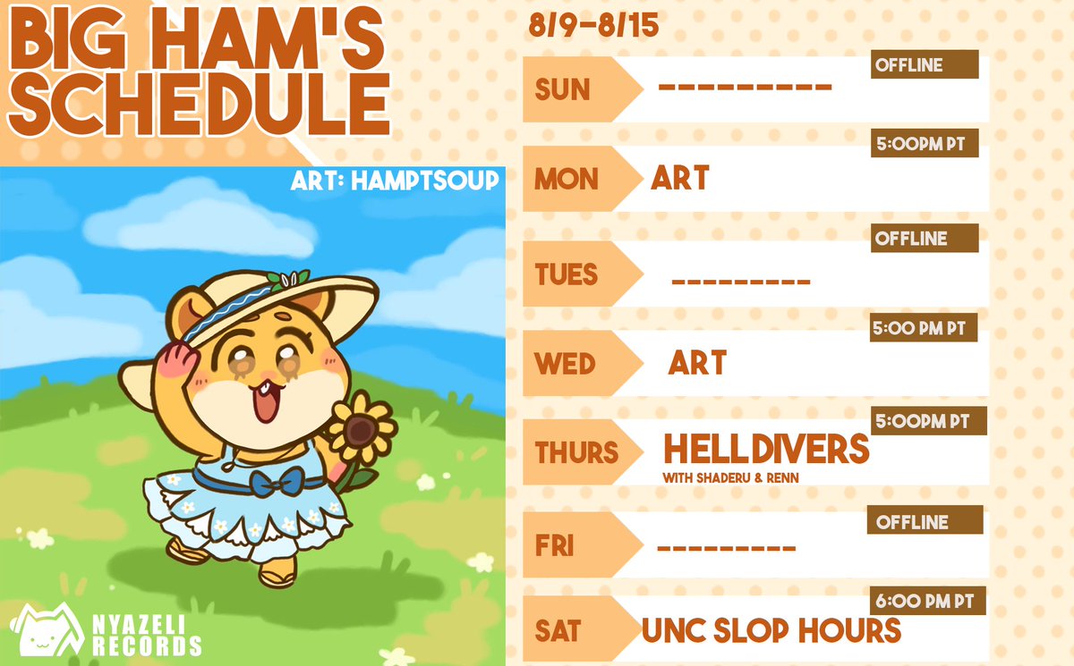 BIGHAM_vt's tweet photo. 👊[ WEEK OF 8/9- 8/15 Schedule ]
🎨art tag: #bighamART
🎬clips tag: #CLIPHAM
General tag: #BIGHAM #BIGHAM_vt https://t.co/toIiH9xvBi