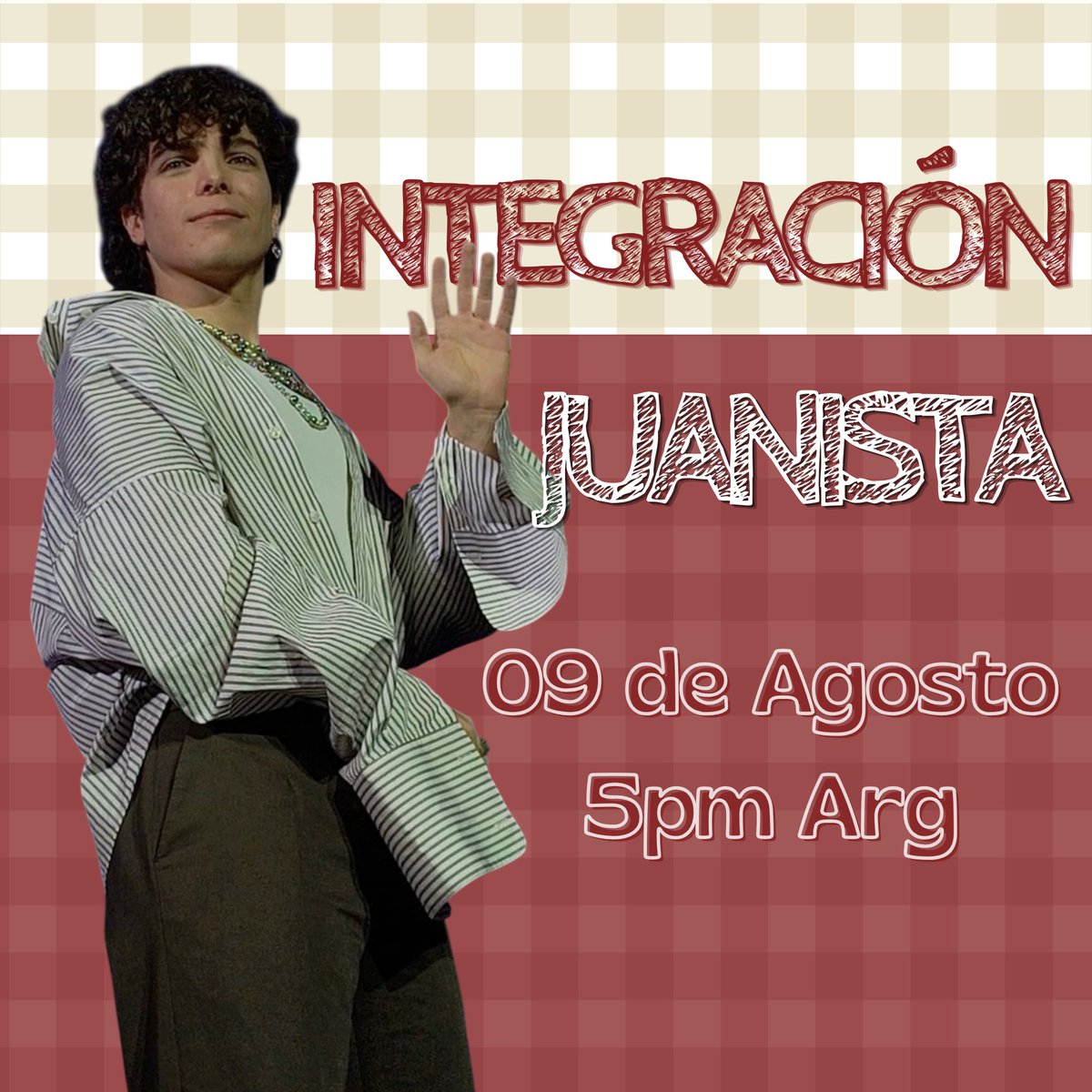 JuaniUpdatess's tweet photo. 🦋| INTEGRACIÓN JUANISTA 🐏
Hemos visto mucha gente nueva apoyando a Juani. Asì que para iniciar esta nueva etapa queremos conocernos  entre todos, seguirnos y crear comunidad, por eso les invitamos a participar en esta integración! 
Sube un tweet presentándote con una foto de juani y usando el HT: #IntegraciónJuanista
dia: Mañana 9 de agosto
HORARIOS (desde):
2PM 🇨🇷🇲🇽 (CDMX) 
3PM 🇵🇪🇨🇴🇪🇨
4PM 🇨🇱 🇻🇪
5PM 🇦🇷🇺🇾🇵🇾🇧🇷
9PM  🇮🇪
10PM🇪🇸