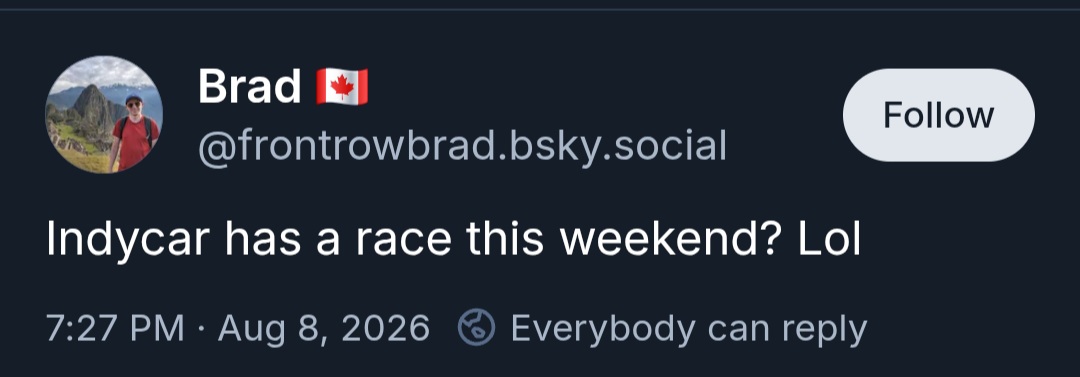 INCELCARSeries's tweet photo. This Canadian prick used to light this place up mad that #IndyCar wasn't doing things to grow. They start doing those things and it resulted in his vagina being packed full of sand because he's now mad that they are doing things to make money. https://t.co/ZFja1dBsXd
