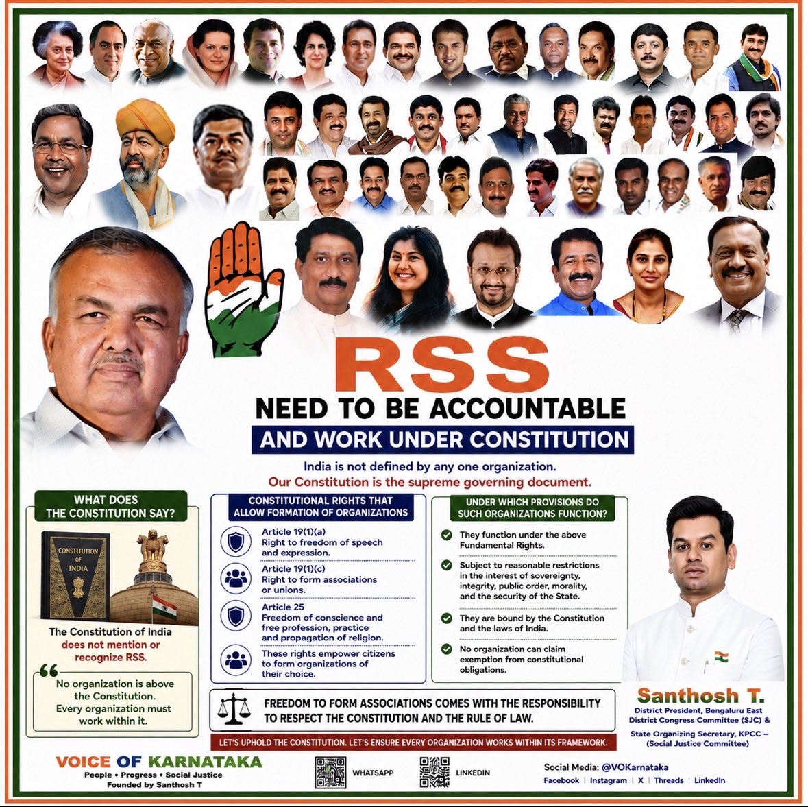 VOKarnataka's tweet photo. @Priyaa_Purohit RSS MUST BE ACCOUNTABLE AND WORK UNDER THE CONSTITUTION 🇮🇳

Question: Does the Constitution of India explicitly mention or recognize RSS?

If not, what constitutional rights allow citizens to form voluntary organizations, and under which constitutional provisions do they function https://t.co/MoRD5fg6Um