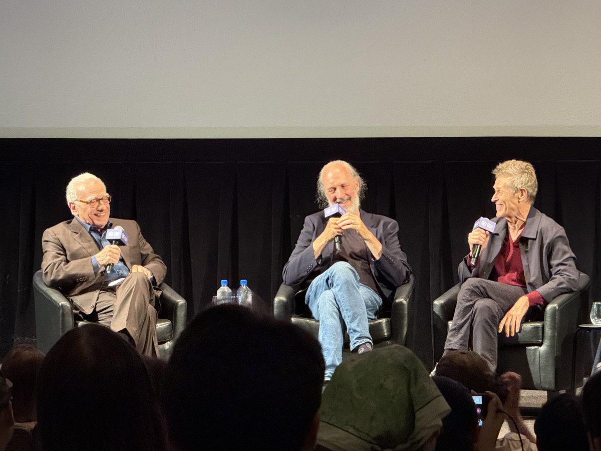 LifeIsAFilmFest's tweet photo. Moderator Martin Scorsese, Kent Jones, Willem Dafoe, and Edmund Donovan at the Film at Lincoln Center Q&amp;A for LATE FAME. I enjoyed the film even more the second time around. Dafoe, Greta Lee, and Donovan are all so good in this! https://t.co/BvOCVI8NDA