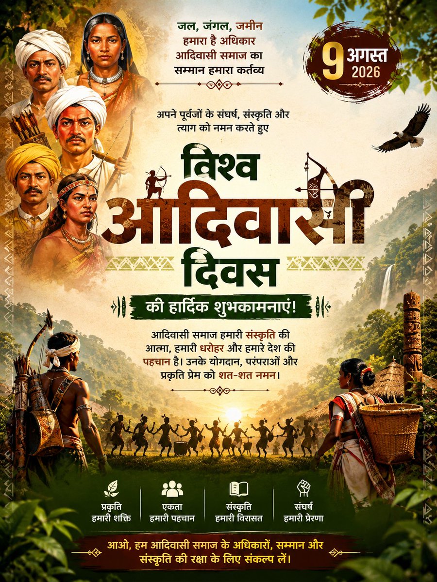sunilm2611's tweet photo. आदिवासी दिवस कि हार्दिक शुभकामनाएं 👊

" स्वस्थ प्रकृति का प्रारूप ही मानवता का सच्चा धर्म है" 

जय संविधान 🖋️ 
#आदिवासी #दिवस 
#9thaugust #adiwasi 🖋️ https://t.co/jPnuyNfUep