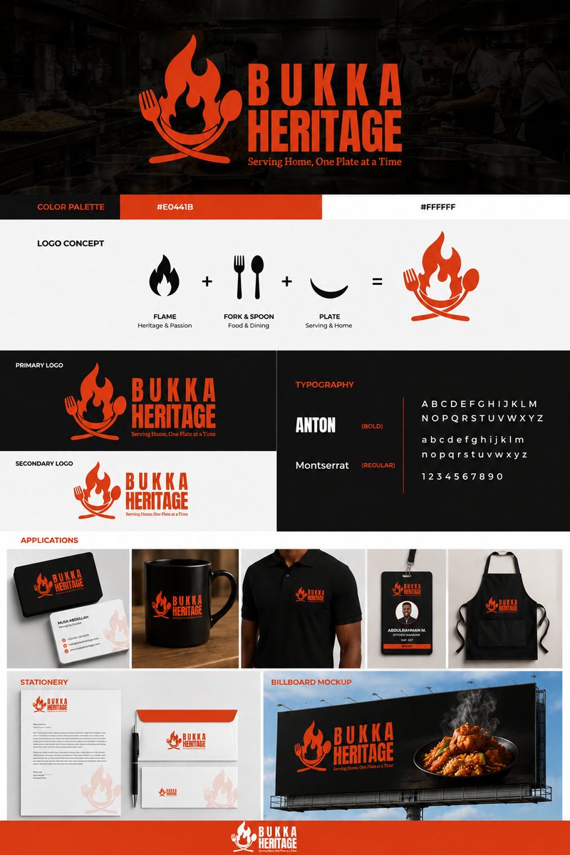 Hannat_design's tweet photo. 🔥 Bukka Heritage  from a logo concept to a complete brand identity.

Explored how fire, food &amp; heritage could come together to create a bold, memorable visual system.

Another one for the portfolio. ✨ https://t.co/POdSEIS2rg