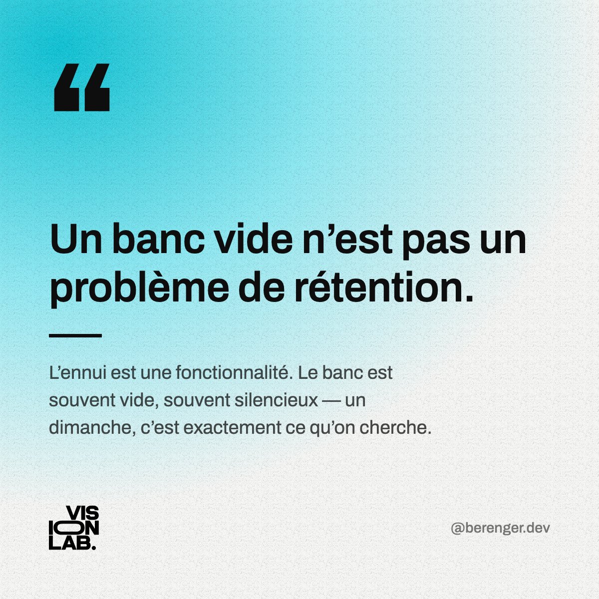 visionlabweb's tweet photo. Mon app sociale est souvent vide et souvent silencieuse. Tu t’appelles Josiane, tu es assis avec les dix téléphones les plus proches, et à minuit tout s’efface. Rien pour te faire revenir.

Ça s’appelle Le Banc.
C’est dimanche.

https://t.co/WcOOphau03 https://t.co/AbZ6HxgIGF