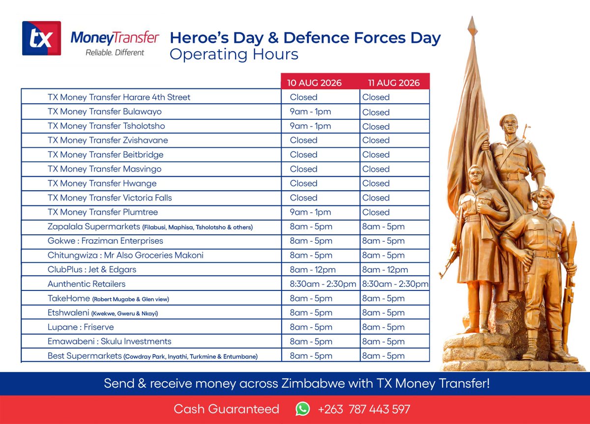 txmoneytransfer's tweet photo. Heroe's Day &amp; Defence Forces Day Operating Hours https://t.co/wNnUCdvPe9