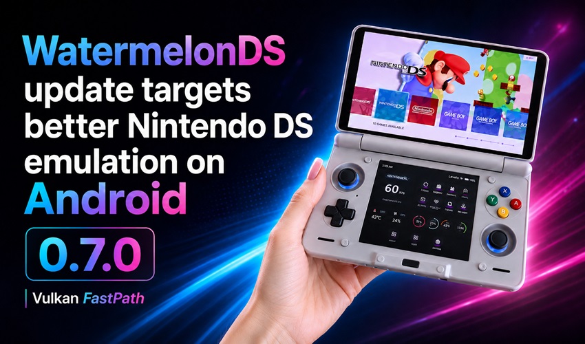 AmigamagazineGA's tweet photo. WatermelonDS 0.7.0 is here, targeting better Nintendo DS emulation on Android with Vulkan FastPath, expanded RetroArch shader support and a cleaner UI. Here’s what changed and what it means for performance. #Android #Emulation #RetroGaming https://t.co/OXCOeMuNDY https://t.co/ko8XBbvMUp